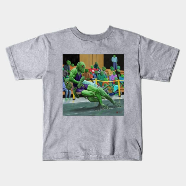 Lizard Man Wrestler Fantasy Creatures Kids T-Shirt by Helms Art Creations